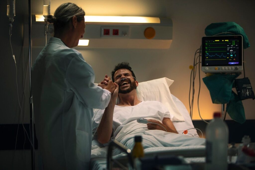 Doctor examining a patient during an urgent care visit.