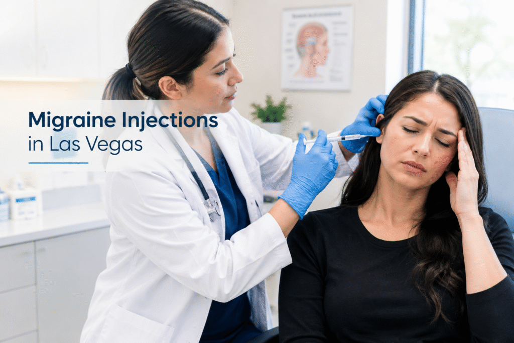 Healthcare provider administering a migraine injection to a patient in Las Vegas