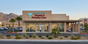 Primary care physician in Las Vegas consulting with a patient about desert heat, allergies, and preventive healthcare in Southern Nevada.