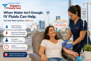 Sahara West Urgent Care nurse providing IV fluid therapy to a patient in Las Vegas