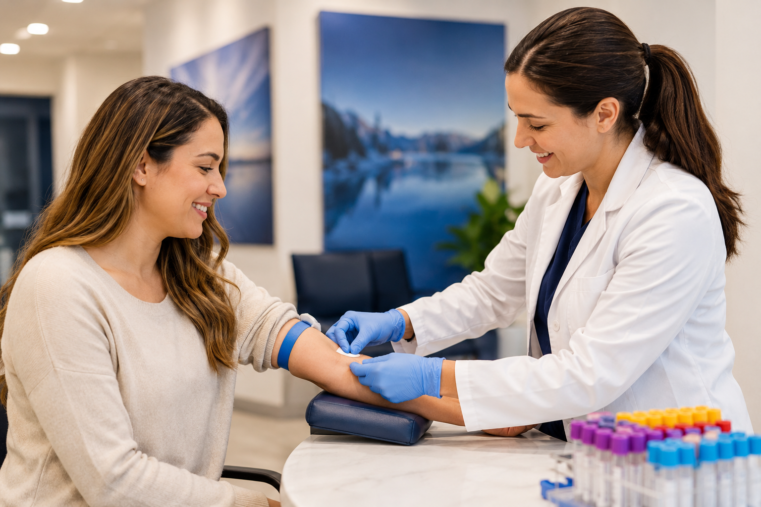 Healthcare provider performing a blood test for diabetes and cardiovascular risk screening in Las Vegas