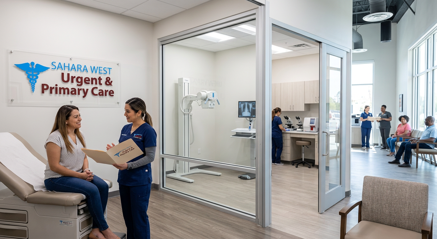 A view of the comprehensive medical facilities at Sahara West Urgent & Primary Care, featuring integrated X-ray and laboratory capabilities for rapid patient diagnosis.