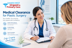 Medical clearance for plastic surgery in Las Vegas with a healthcare provider reviewing a patient's pre-op evaluation